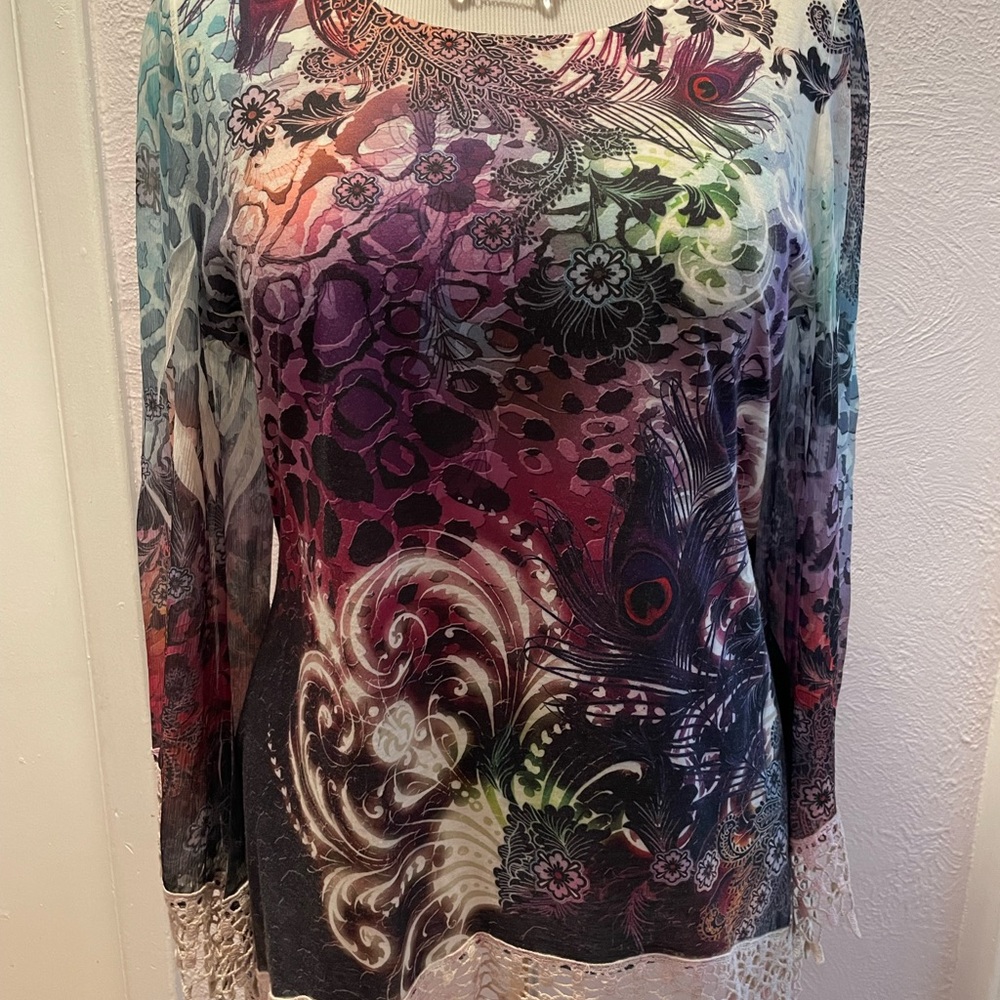 Vibrant Purple and Blue Graphic Blouse